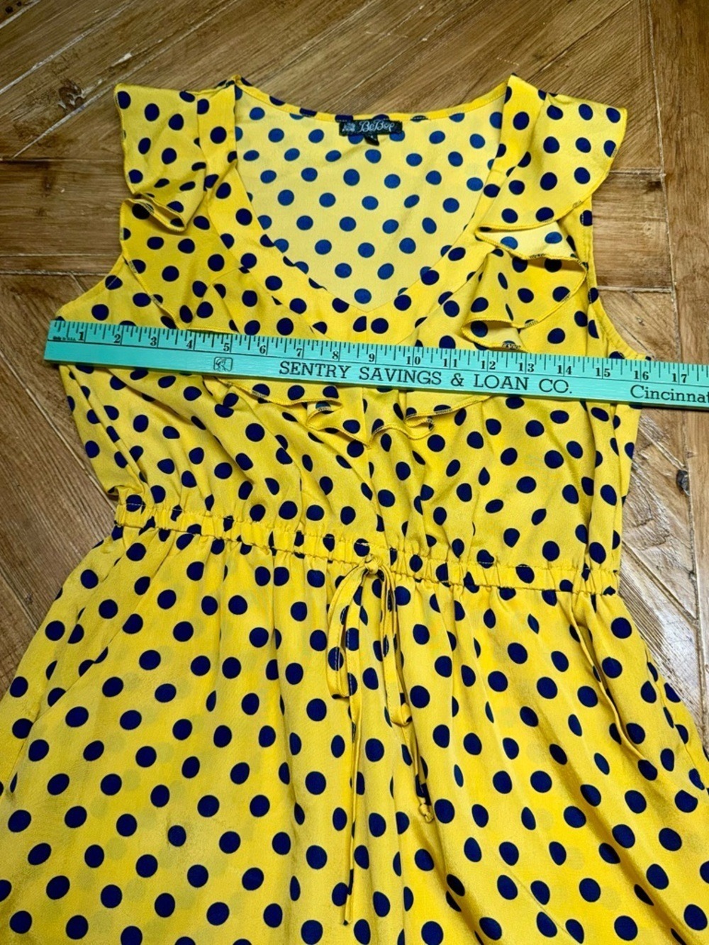 Bebop Mustard Yellow Polka Dot Ruffle Dress | Size Medium - Picture 9 of 11